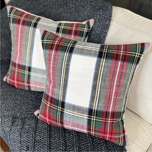 2 Pottery Barn STEWAR Plaid 20" throw accent PILLOW COVERS check holiday custom
